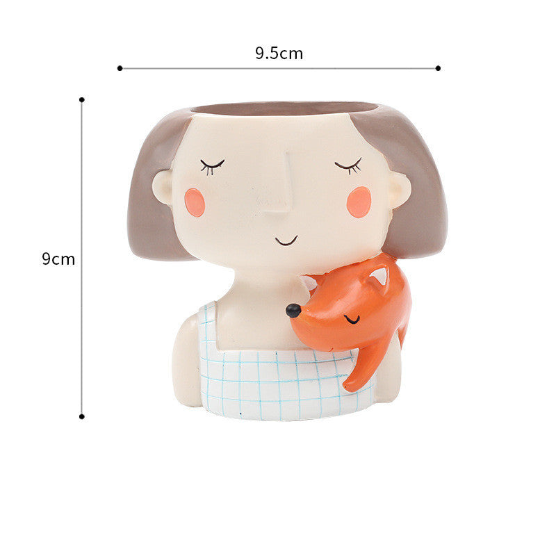 Cartoon Wreath Girl Resin Succulent Flower Pot Desktop Decoration Potted Plant