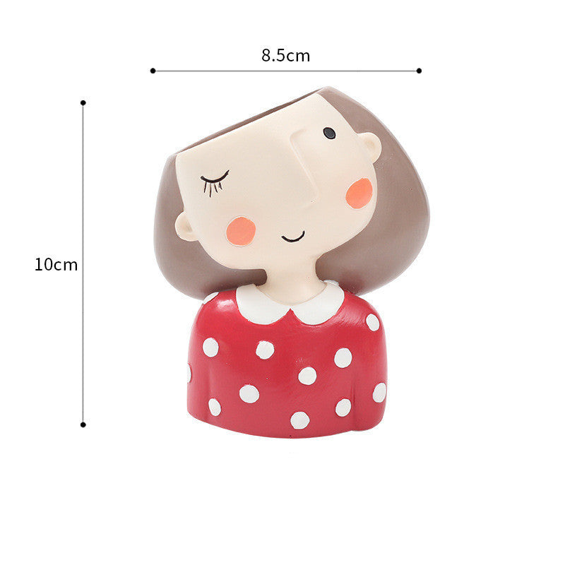 Cartoon Wreath Girl Resin Succulent Flower Pot Desktop Decoration Potted Plant