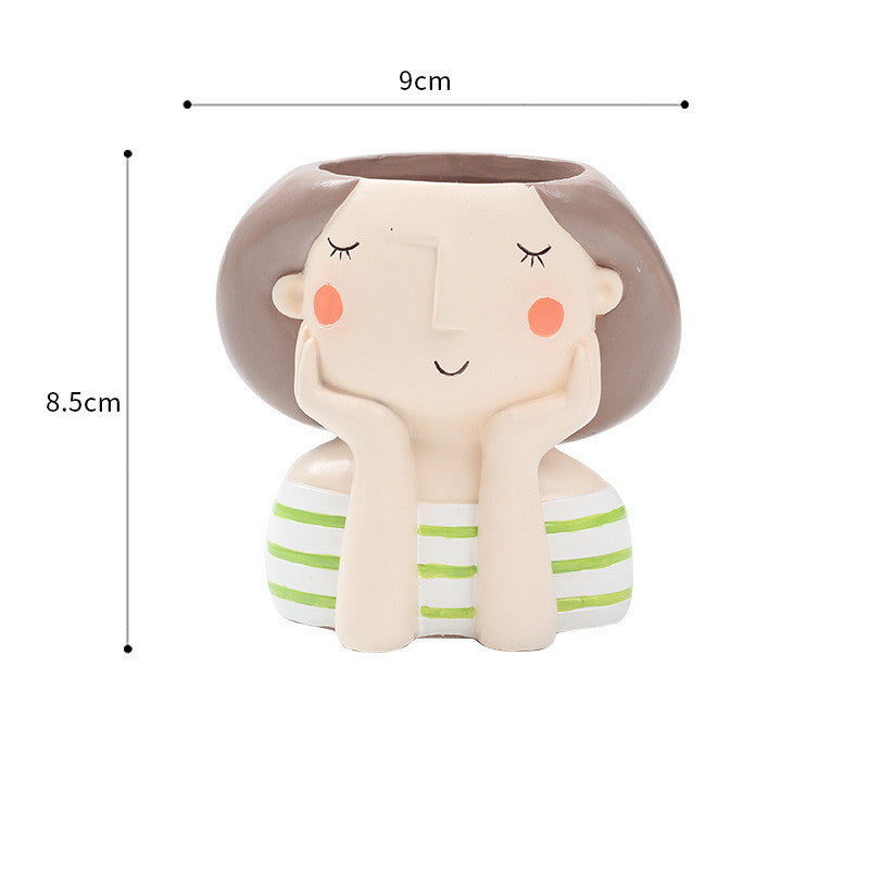 Cartoon Wreath Girl Resin Succulent Flower Pot Desktop Decoration Potted Plant
