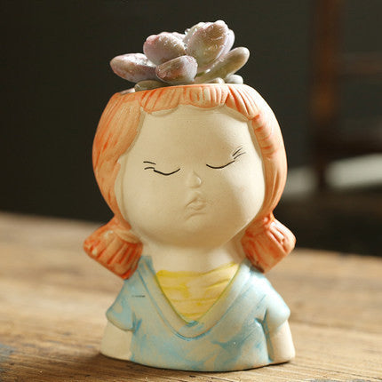 Doll Theme Small Flower Pot Personality Fleshy Potted Plant