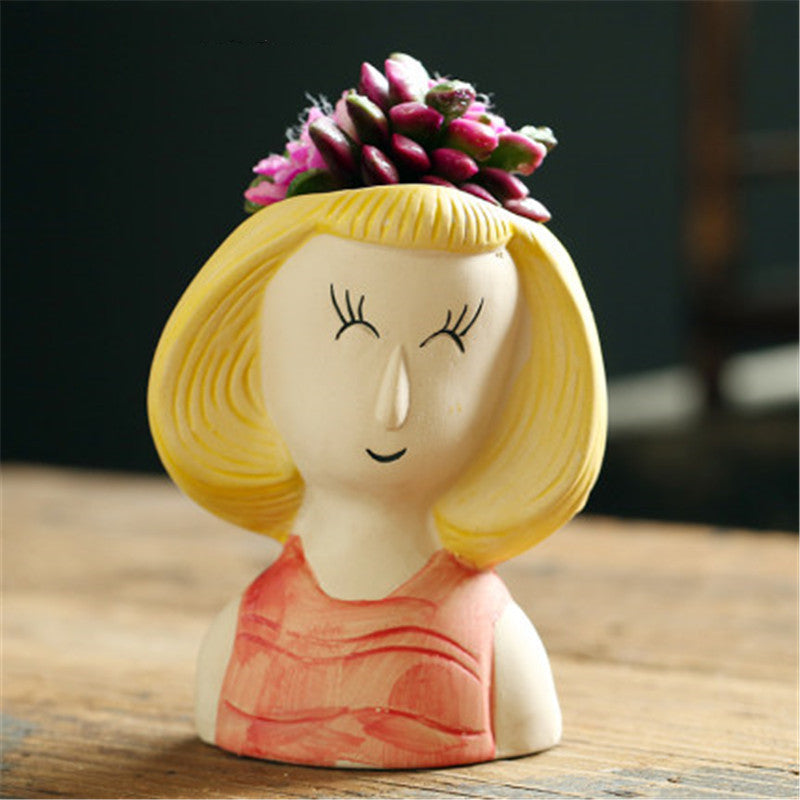 Doll Theme Small Flower Pot Personality Fleshy Potted Plant