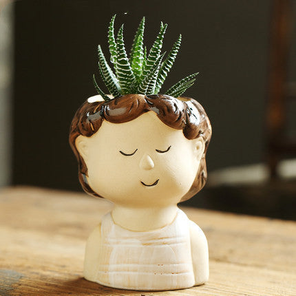Doll Theme Small Flower Pot Personality Fleshy Potted Plant