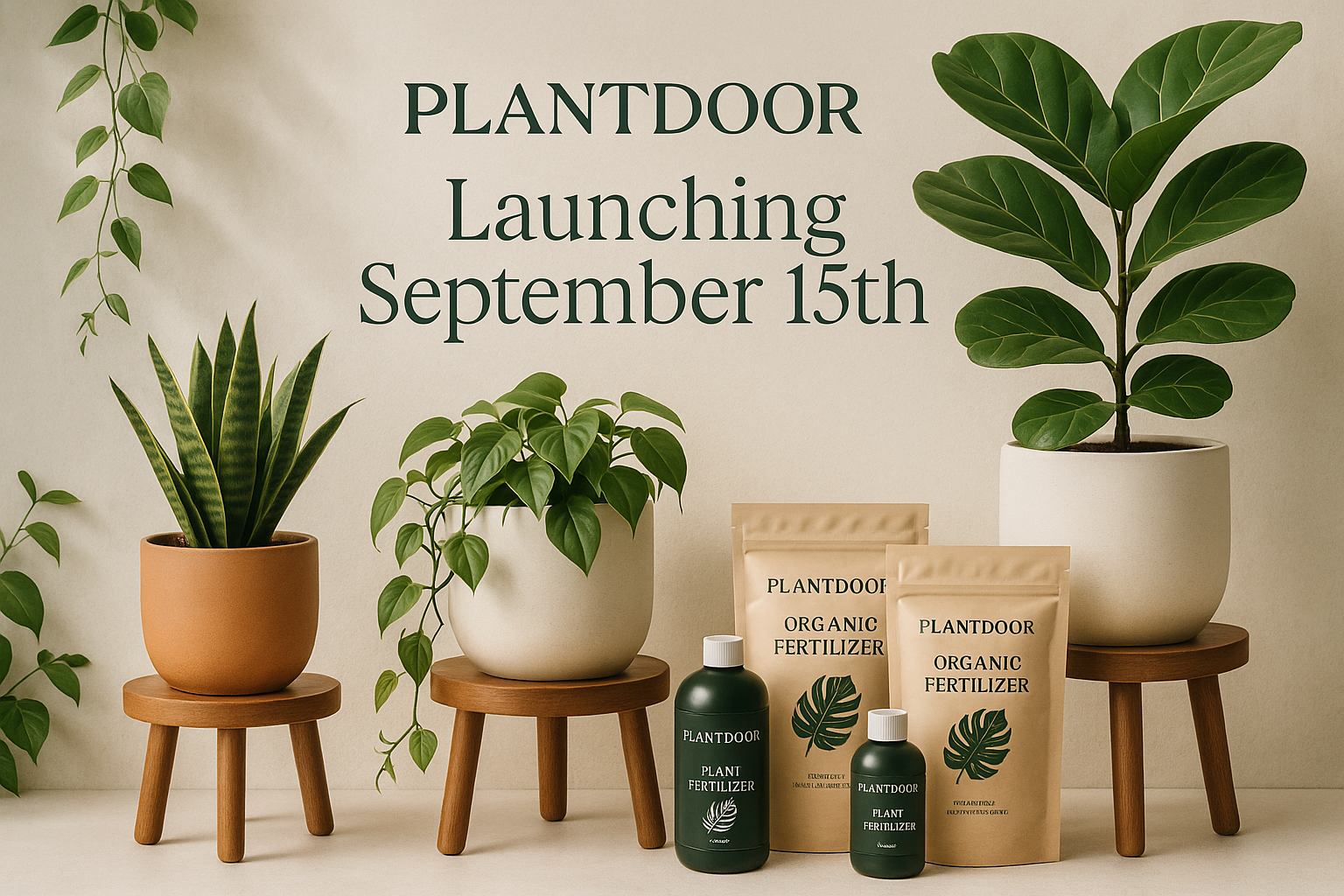 lauching on 15 september plant stan pot fertilzer background