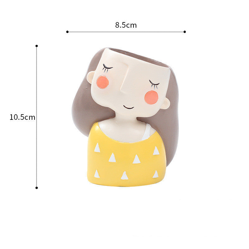 Cartoon Wreath Girl Resin Succulent Flower Pot Desktop Decoration Potted Plant