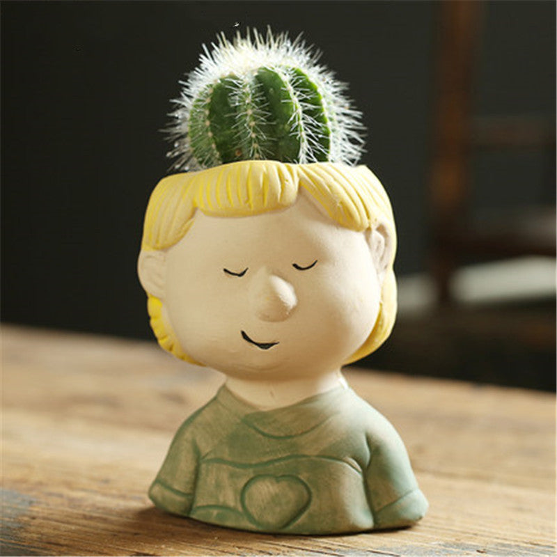 Doll Theme Small Flower Pot Personality Fleshy Potted Plant